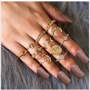 6 Pcs Gold Plated Retro Midi Ring Set Statement